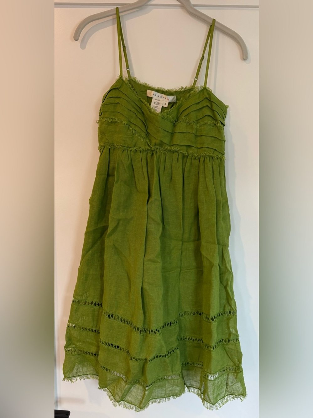 NWOT Studio M Lime Green Linen Fringe Cami Dress (S)